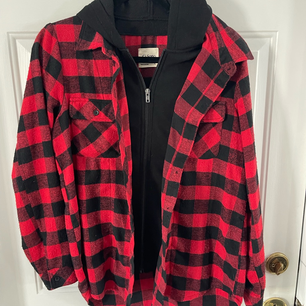 Plaid Flannel Jacket With Black Hoodie Women’s Large